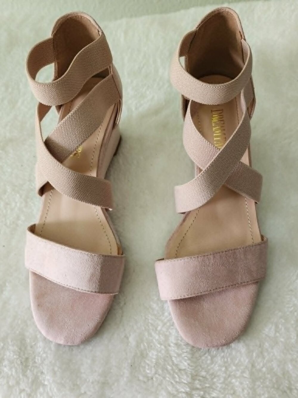 Dream Pairs Nude Elastic Strap Wedge Sandals Women's Size 6
